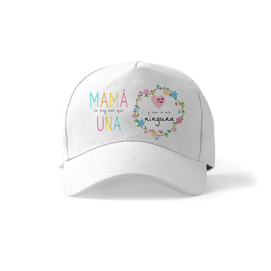 Gorra blanca para mamá con frase original y corona floral