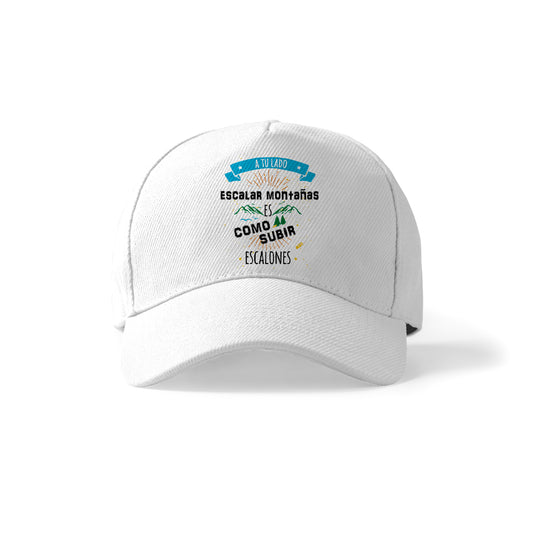 Gorra para pareja con frase “A tu lado escalar montañas”