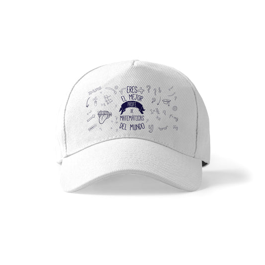 Gorra para profesor de matemáticas con frase “El mejor profe de matemáticas del mundo”