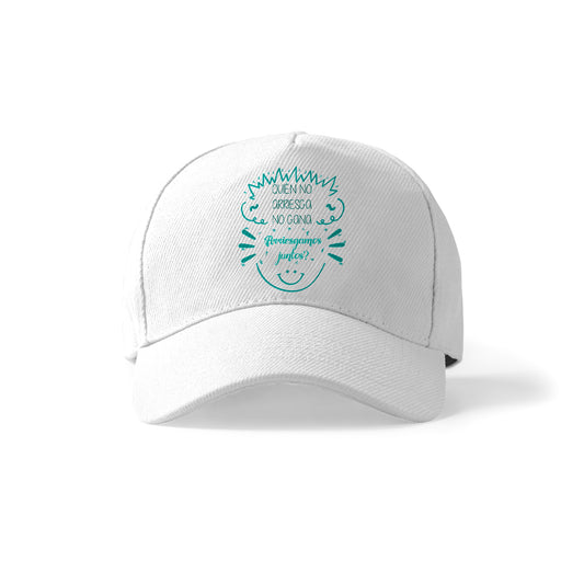 Gorra romántica con frase divertida “¿Arriesgamos juntos?”
