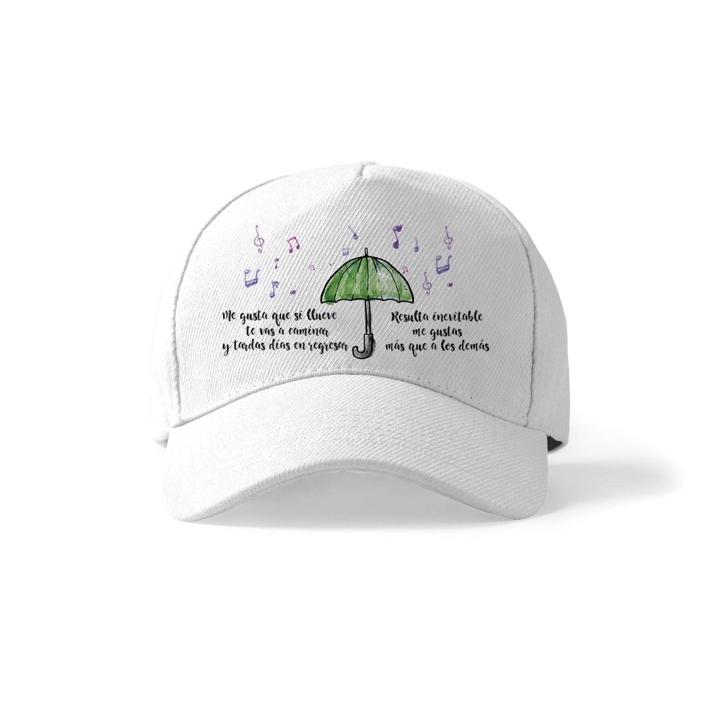 Gorra romántica con paraguas y frase de canción de amor