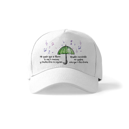 Gorra romántica con paraguas y frase de canción de amor