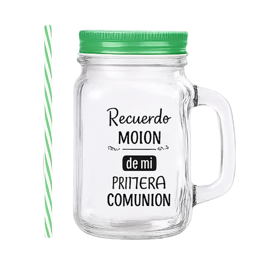 Jarra de cristal para comunión con pajita y tapa
