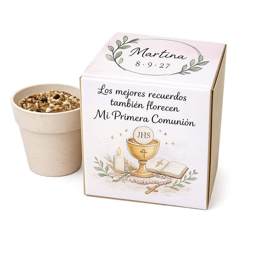 Kit de maceta con semillas personalizado para Primera Comunión