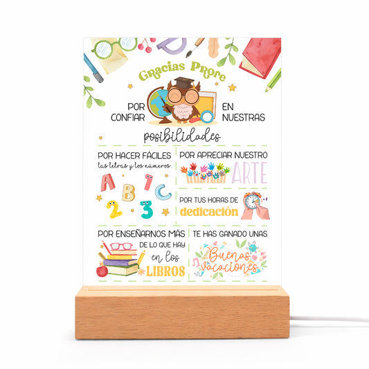 Lámpara personalizada para profesora con diseño de agradecimiento