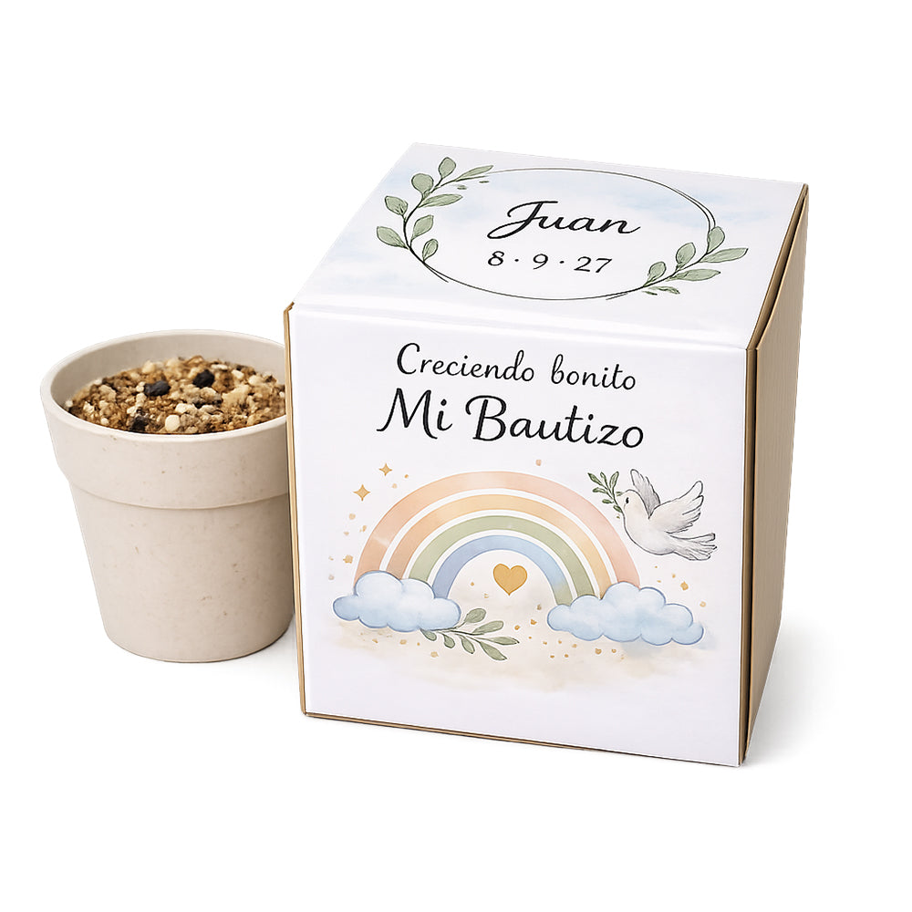 Maceta con semillas personalizada para bautizo