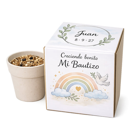 Maceta con semillas personalizada para bautizo