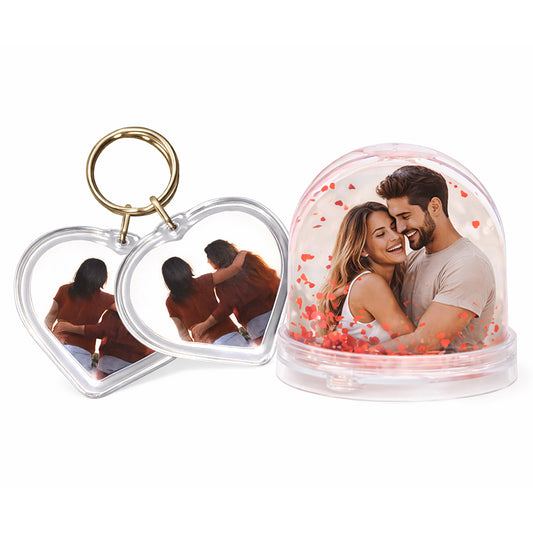 Pack romántico personalizado con bola de nieve y llavero corazón
