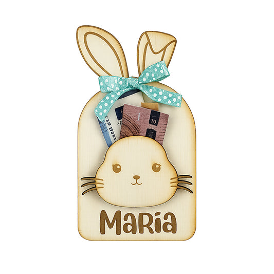 Porta dinero de madera personalizado con conejito