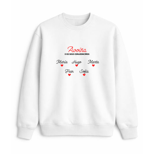 Sudadera avoíña personalizada cos nomes dos netos regalo emotivo