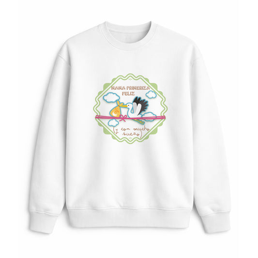 Sudadera para mamá primeriza feliz con diseño de cigüeña