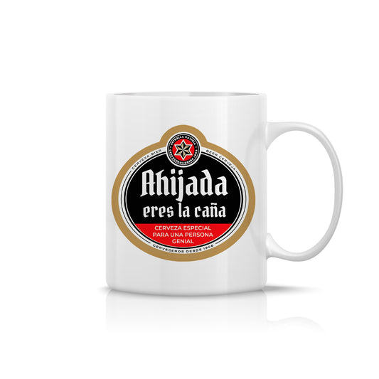 Taza Ahijada “Eres la caña” estilo etiqueta cervecera – Regalo original