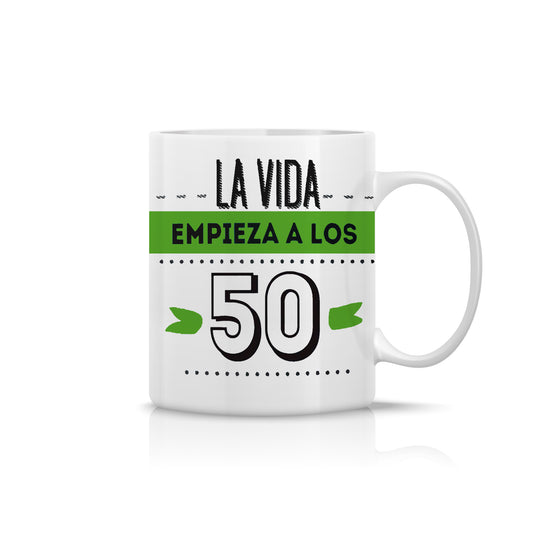 Taza de cumpleaños “La vida empieza a los 50”