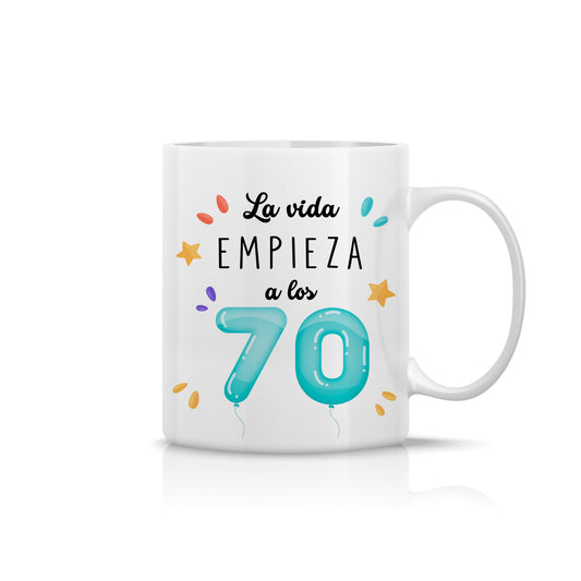 Taza de 70 cumpleaños “La vida empieza a los 70”