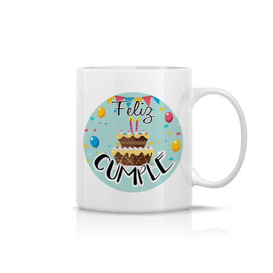 Taza “Feliz Cumple” con tarta y globos