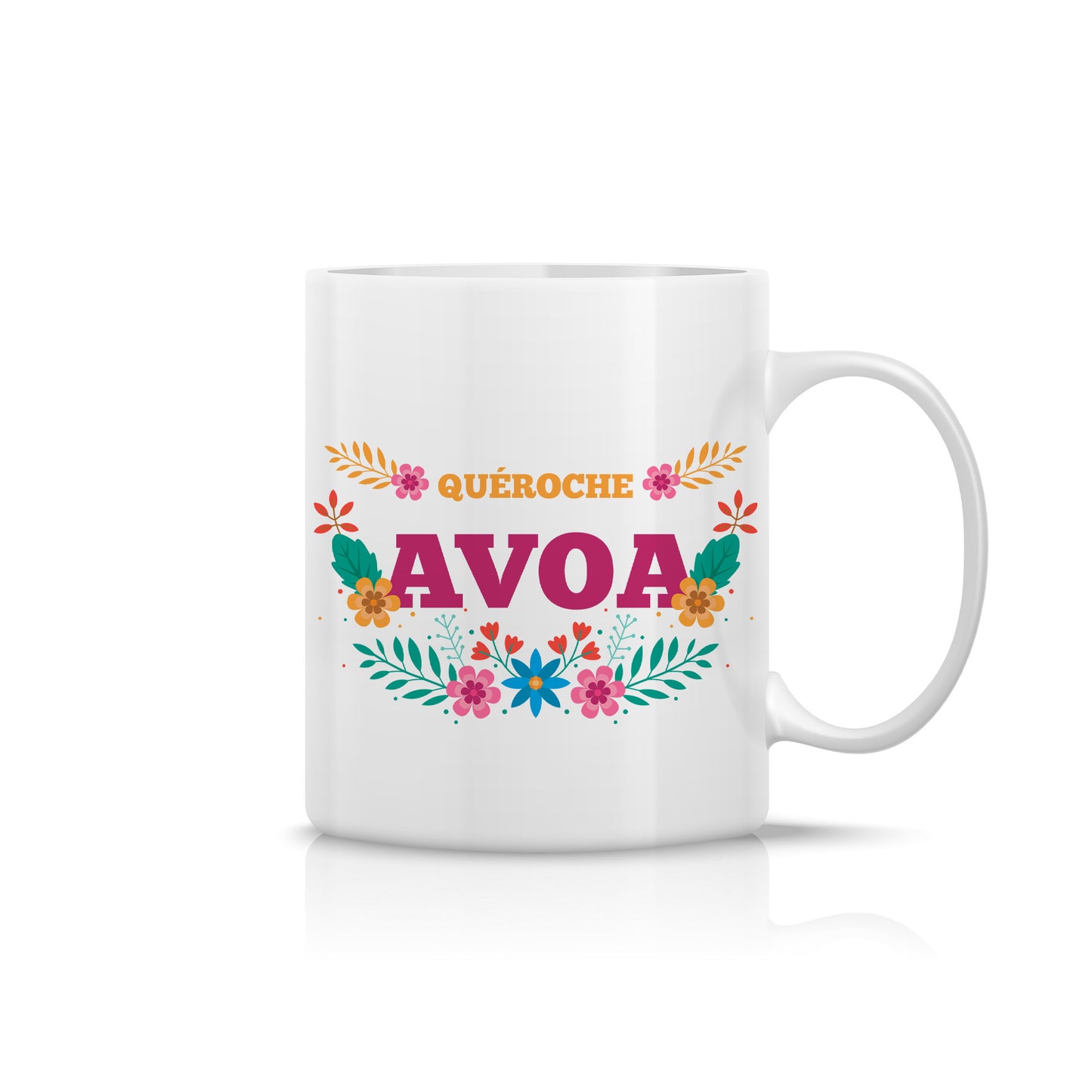 Taza para avoa “Quéroche avoa” con flores – Regalo original para abuela