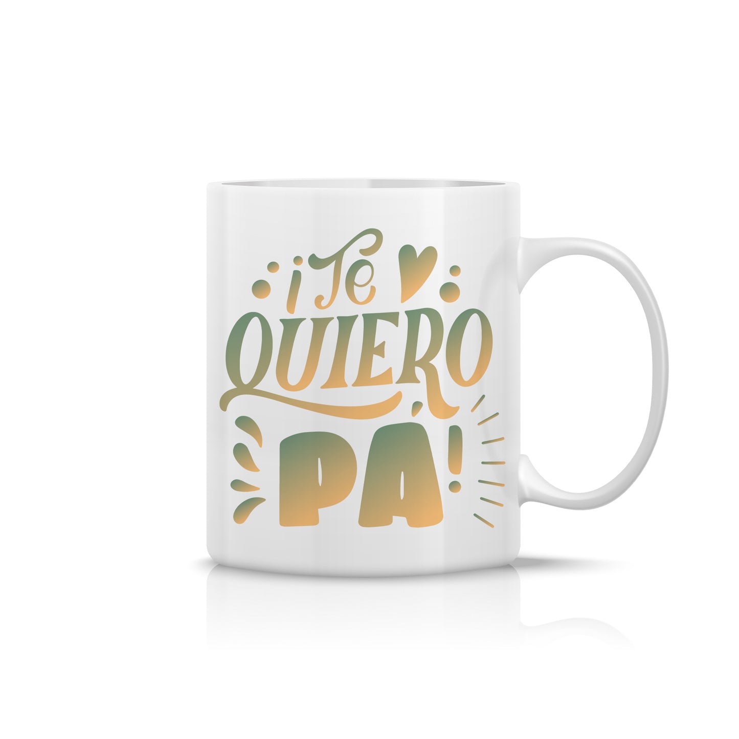 Taza “Te Quiero, Pa” – Diseño Tipográfico con Degradado Verde y Dorado
