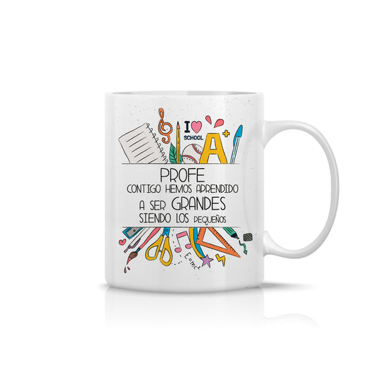 Taza para profe con mensaje inspirador y diseño escolar creativo
