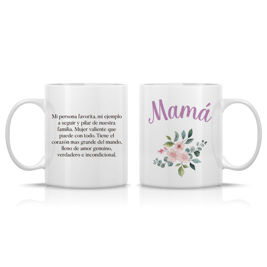 Taza “Mamá” floral con mensaje – Regalo emotivo para madre