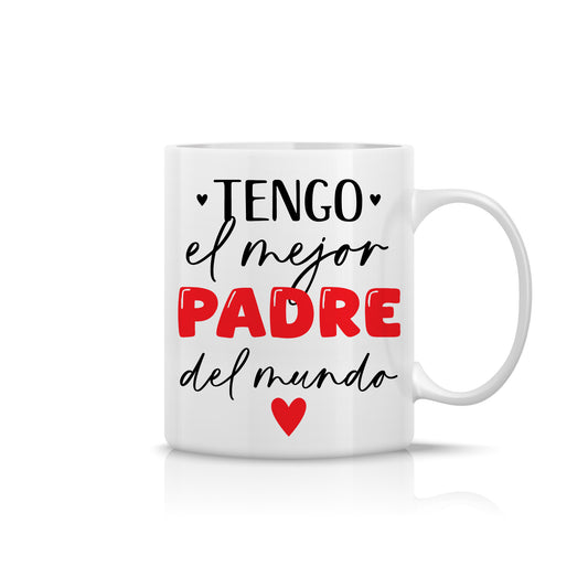 Taza “Tengo el Mejor Padre del Mundo” – Letras Rojas con Corazón