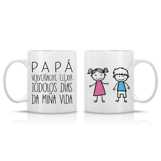 Tazas para Padres en Gallego 350 ml – Taza Original “Volveríache elixir” | Cerámica Premium