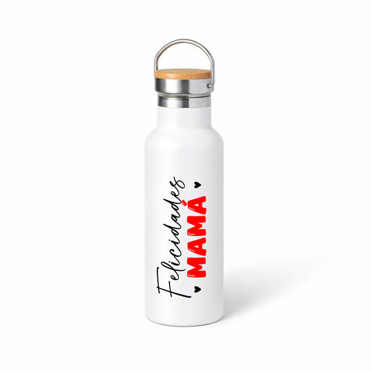 Termo 500 ml “Felicidades mamá” – Diseño vertical minimal en rojo y negro