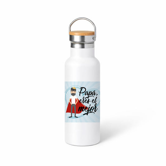 Termo 500 ml para papá “Eres el mejor” – Ilustración de superpapá con capa