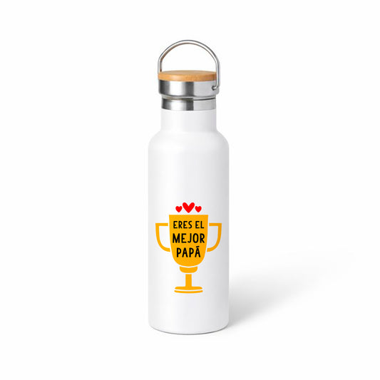 Termo 500 ml “Eres el mejor papá” – Trofeo amarillo con corazones