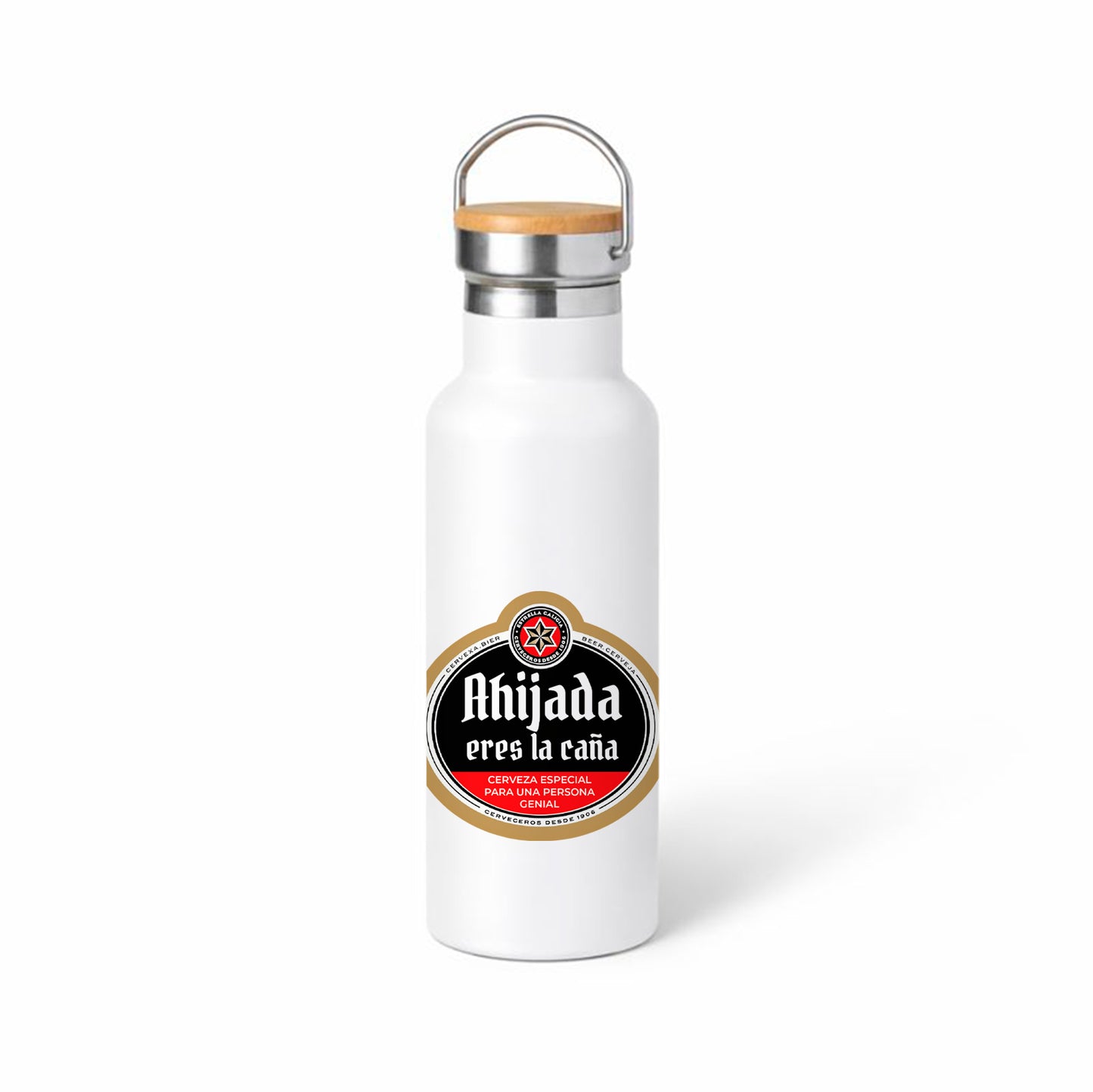 Termo “Ahijada eres la caña” – diseño etiqueta de cerveza (divertido)