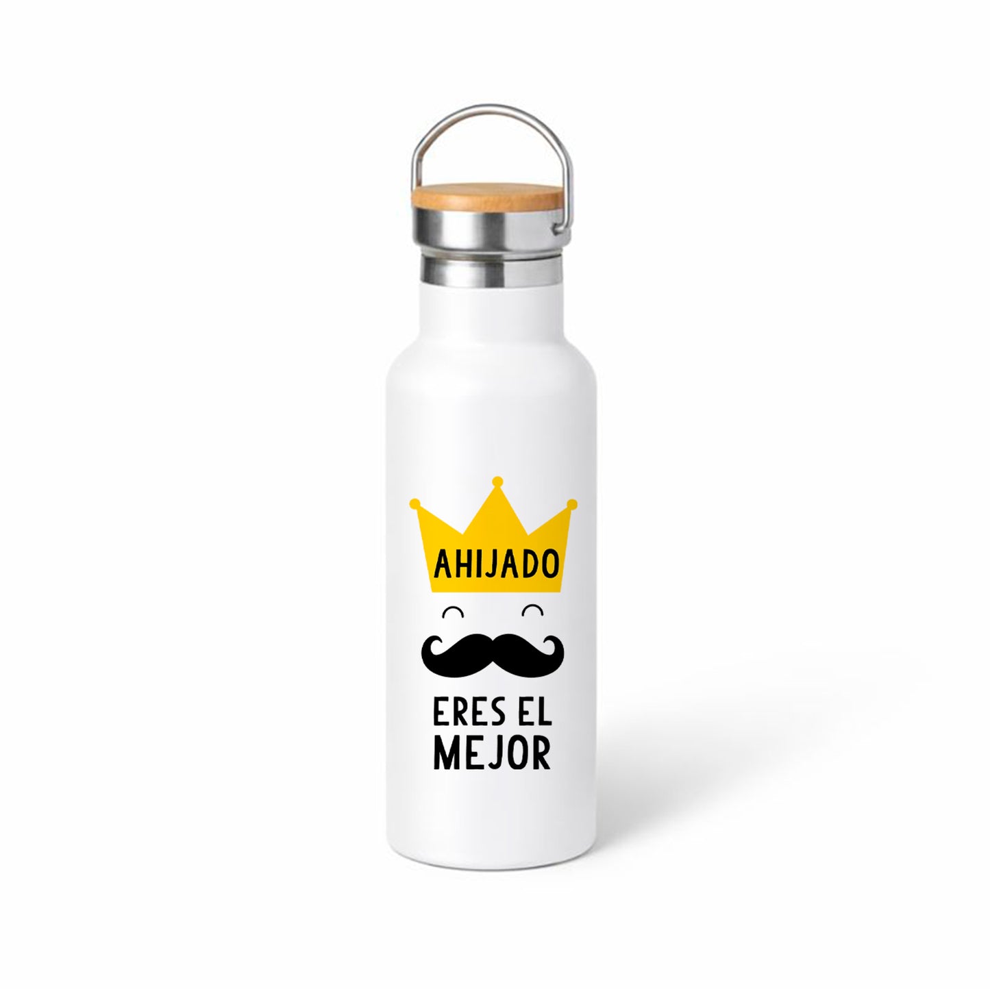 Termo para ahijado “Eres el mejor” – corona y bigote (diseño divertido)