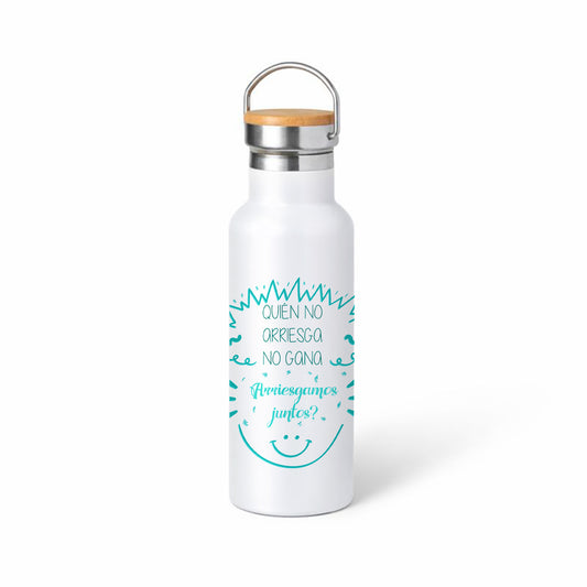 Termo “¿Arriesgamos juntos?” – frase original para parejas (diseño teal)