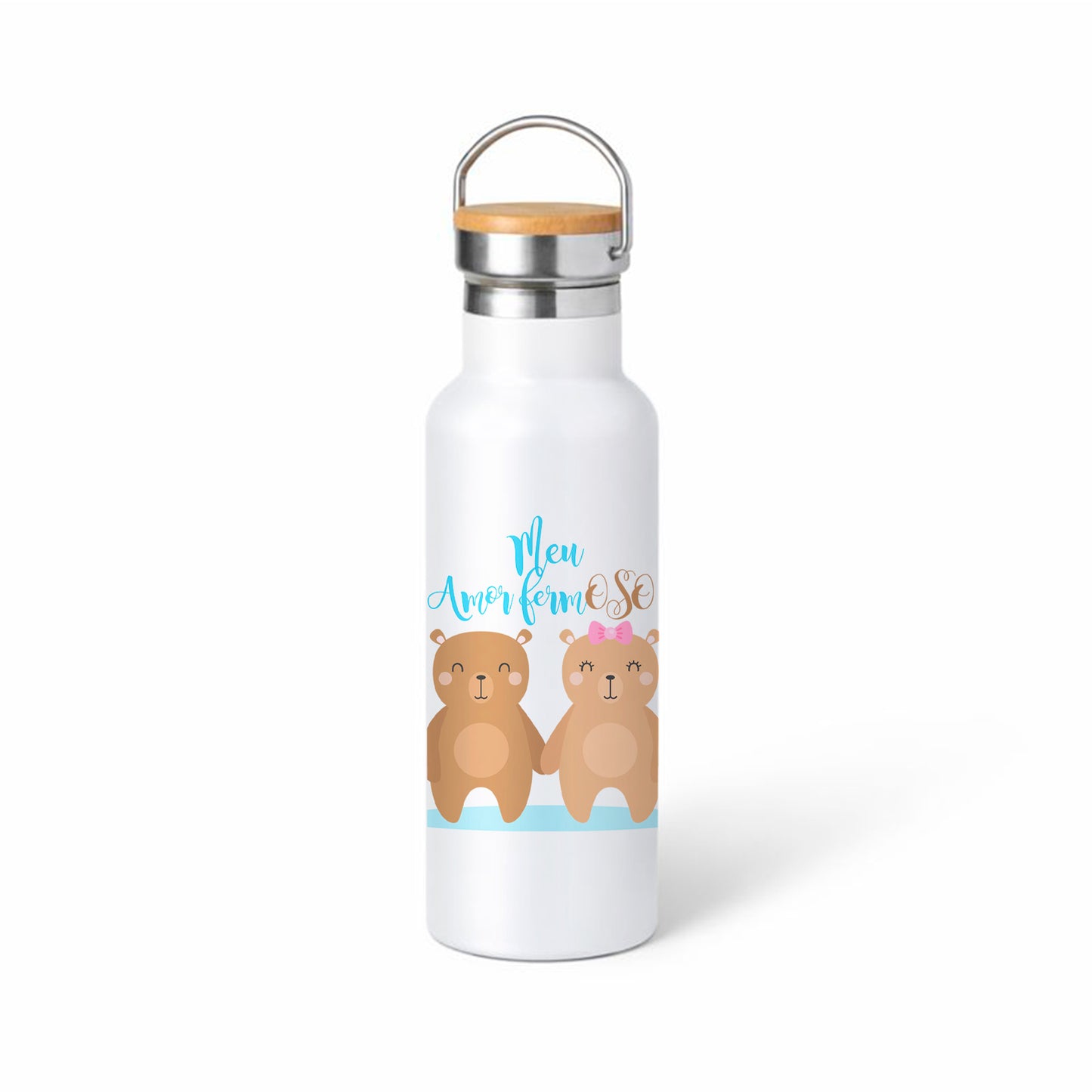 Termo “Meu amor fermoso” – diseño cute en galego con osiños (pareja)