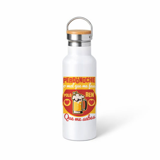 Termo “Perdónoche… que me sabes” – diseño cervecero en gallego (humor)