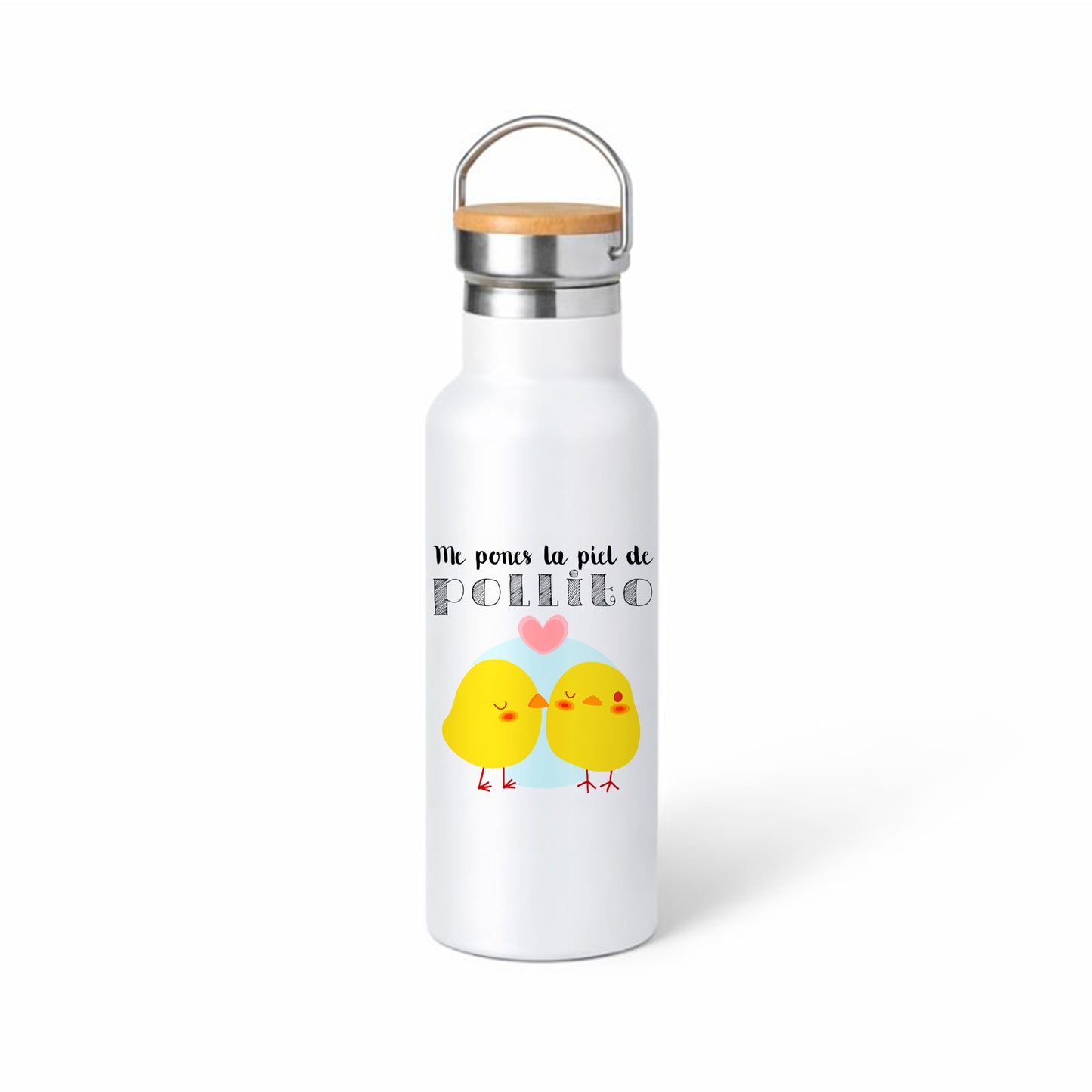 Termo “Me pones la piel de pollito” – diseño cute con pollitos y corazón
