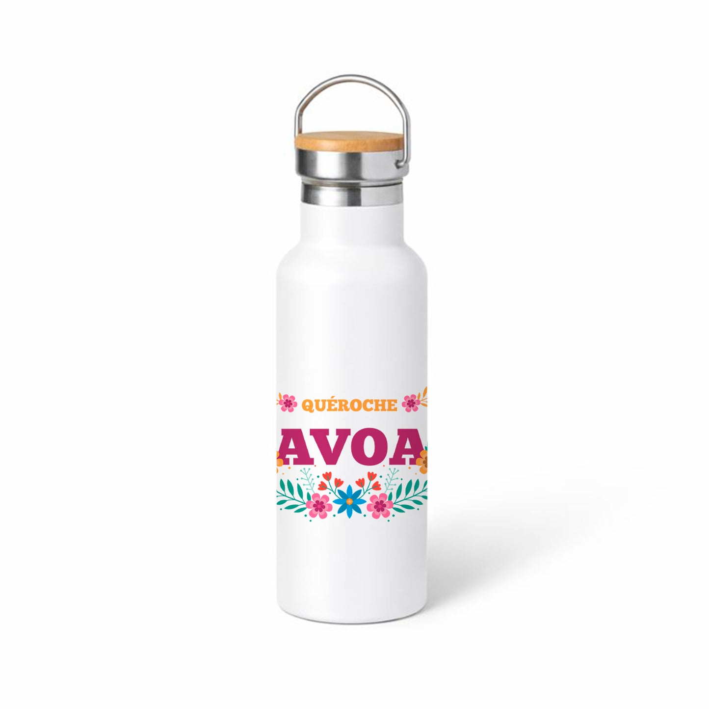 Termo “Quéroche Avoa” – diseño floral en gallego (colorido y alegre)