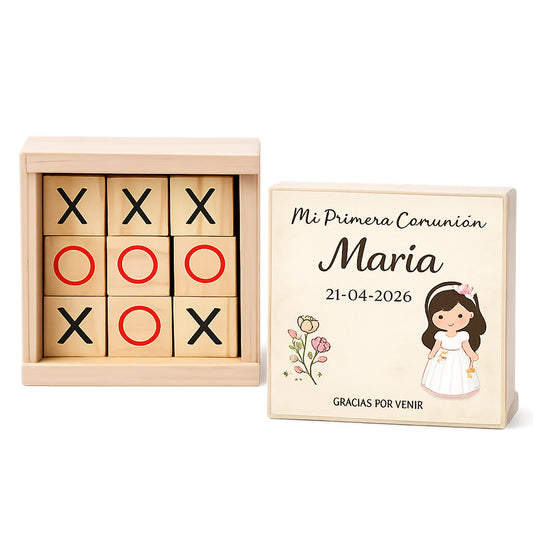 Tres en raya de madera personalizado para Primera Comunión